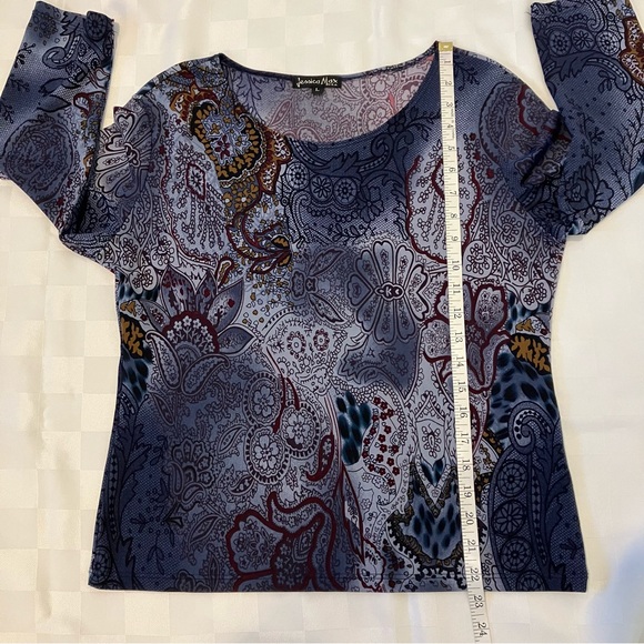 Jessica Max Long Sleeve Round Neck Blue & Purple Print Blouse, L - Picture 10 of 11